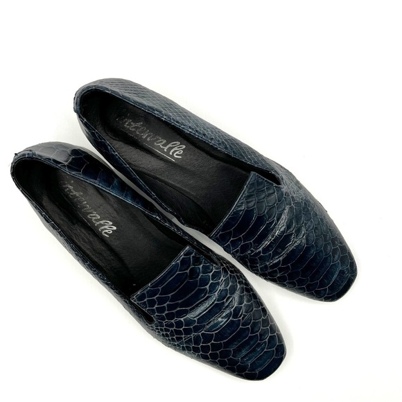 L’INTERVALLE BLUE SNAKE EMBOSSED LEATHER LOAFER BLOCK HEEL SLIP ON SHOE SPAIN 38 - Picture 6 of 13